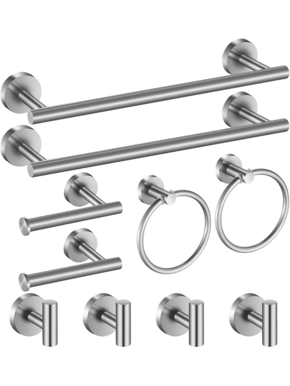 10-Piece Stainless Steel Bathroom Hardware Set: Towel Bar, Hooks, Ring & Holder